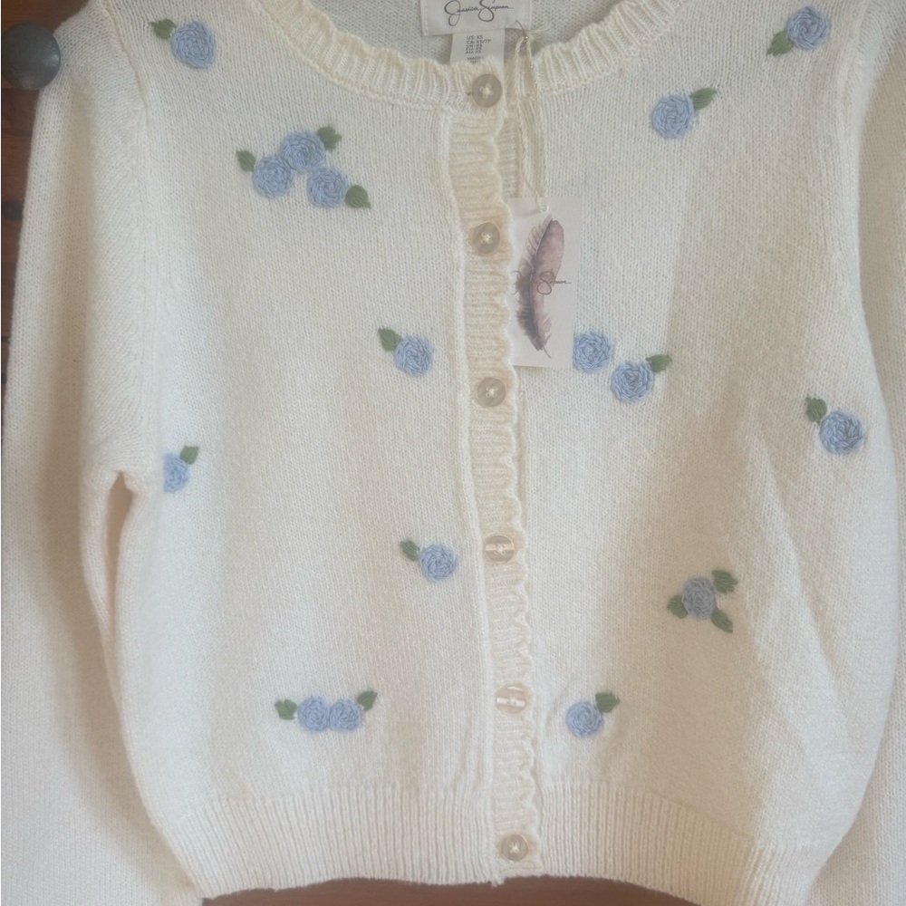 Jessica Simpson Cream Cardigan with Blue Floral Accents